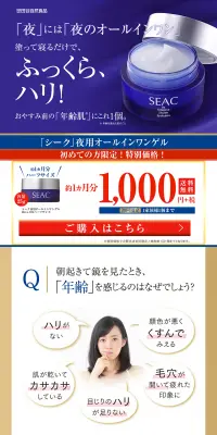 シーク夜用オールインワンゲルのLPデザイン（美容・スキンケア・香水／ゴールド系／キレイ系）PC版