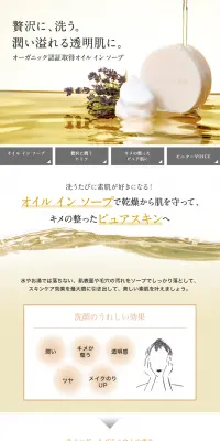 オイル イン ソープのLPデザイン（美容・スキンケア・香水／ゴールド系／にぎやか系）PC版