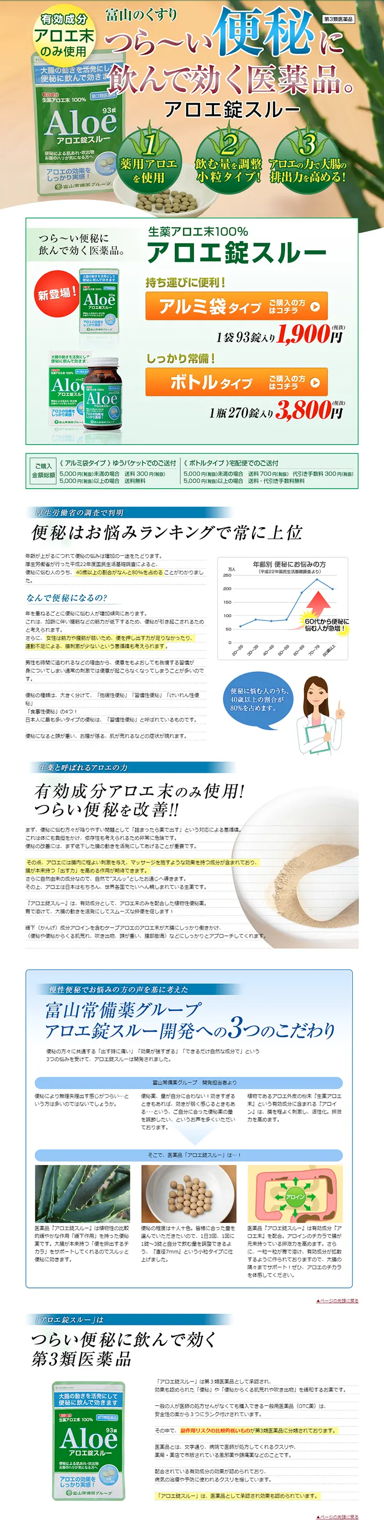 アロエ錠スルーのLPデザイン（健康・美容食品・サプリ／グリーン系／信頼・安心系）PC版