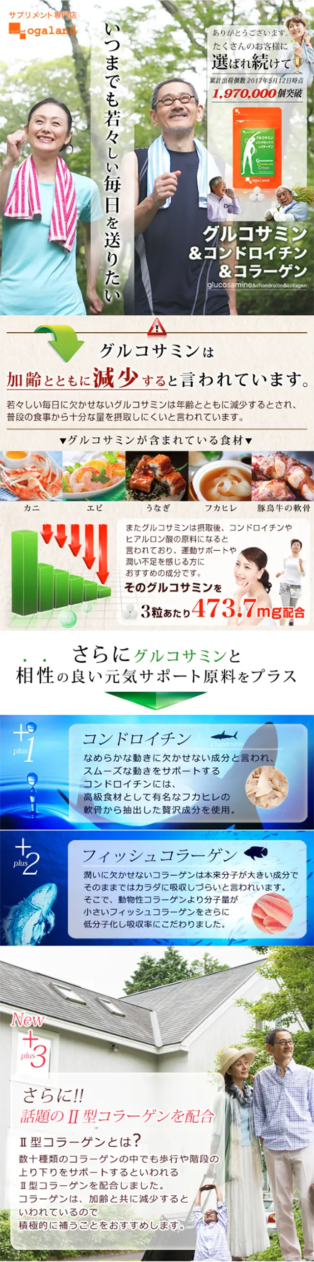 Glucosamine & Chondroitin & Collagen LP design (Health and Beauty Foods and Supplements / Multi-color type / Lively type) Mobile version