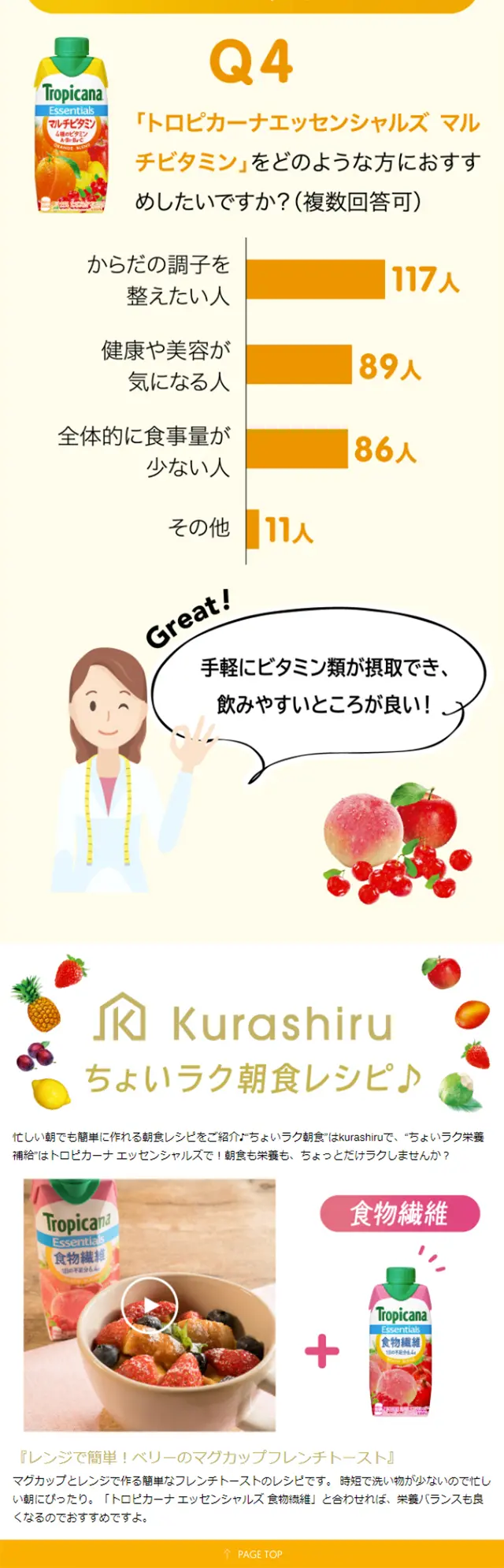 トロピカーナ　エッセンシャルズのLPデザイン（飲料・お酒／ホワイト系／シンプル系）スマホ版