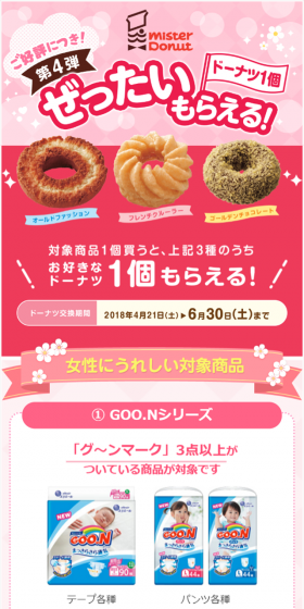 ミスタードーナツ プレゼントキャンペーンのLPデザイン（サービス・保険・金融／ピンク系／かわいい系）スマホ版