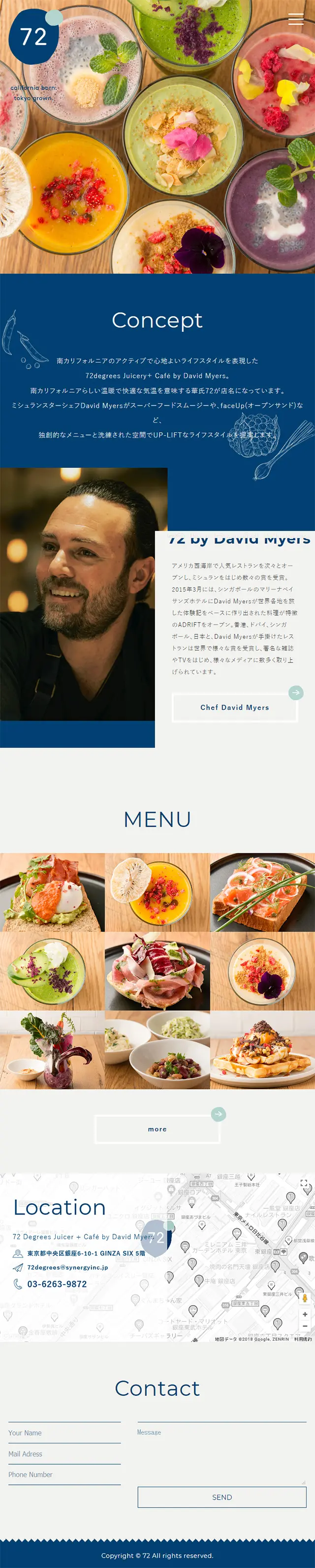 72 Degrees Juicer and Cafe by David Myers LP design (Services, Insurance, and Finance / Shades of blue / Simple) Mobile version