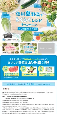 信州夏野菜でらくらくレシピキャンペーンのLPデザイン（サービス・保険・金融／ブルー系／健康・癒し系）PC版