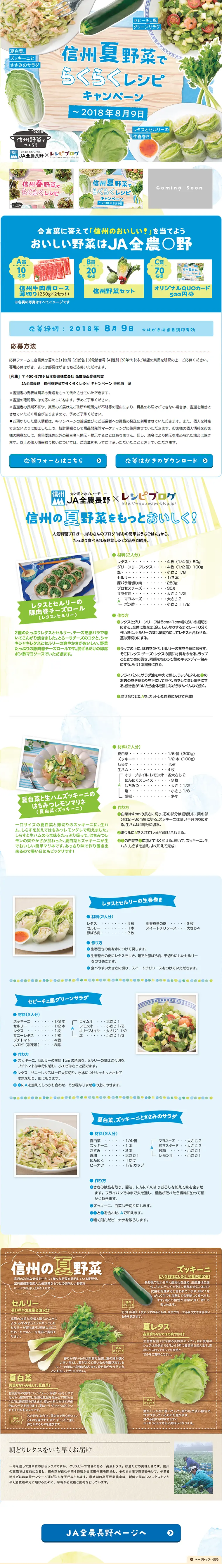 信州夏野菜でらくらくレシピキャンペーンのLPデザイン（サービス・保険・金融／ブルー系／健康・癒し系）PC版
