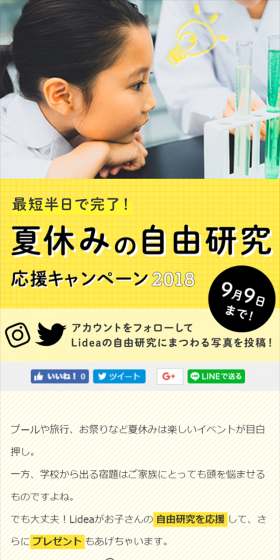 Summer Vacation Free Research Support Campaign 2018 LP design (Services, Insurance, and Finance / yellow / Simple) Mobile version