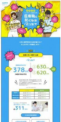 比較！ハイテクvs医療大学系のLPデザイン（学校・塾・通信講座／カラフル系／かわいい系）PC版