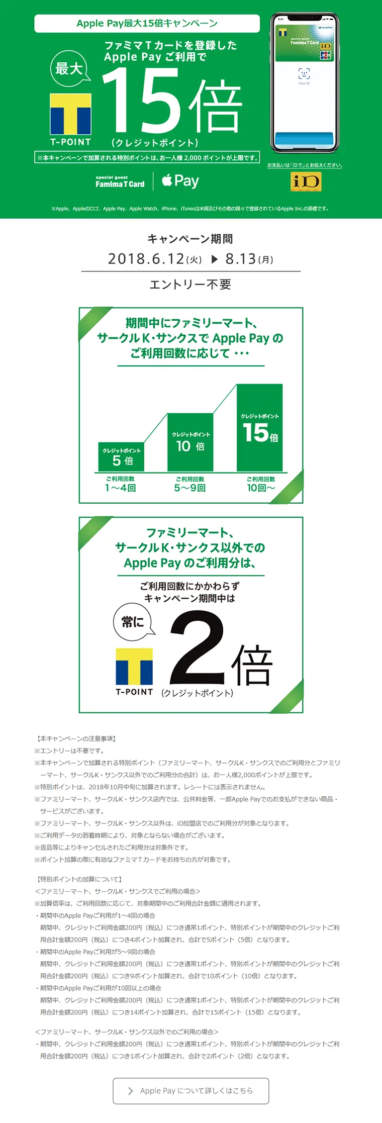 Apple Pay Up to 15x Points Campaign LP design (Services, Insurance, and Finance / Green tones / Simple) PC version