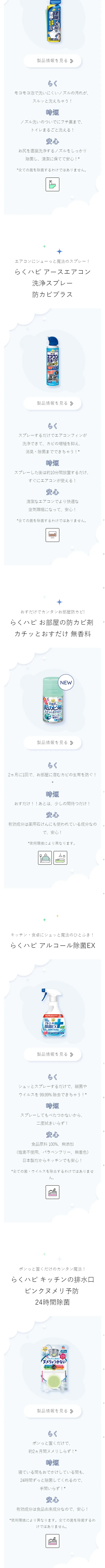 Cleaning products that make you "easy" and "happy": "RakuHapi" LP design (goods / Shades of blue / Refined style) Mobile version