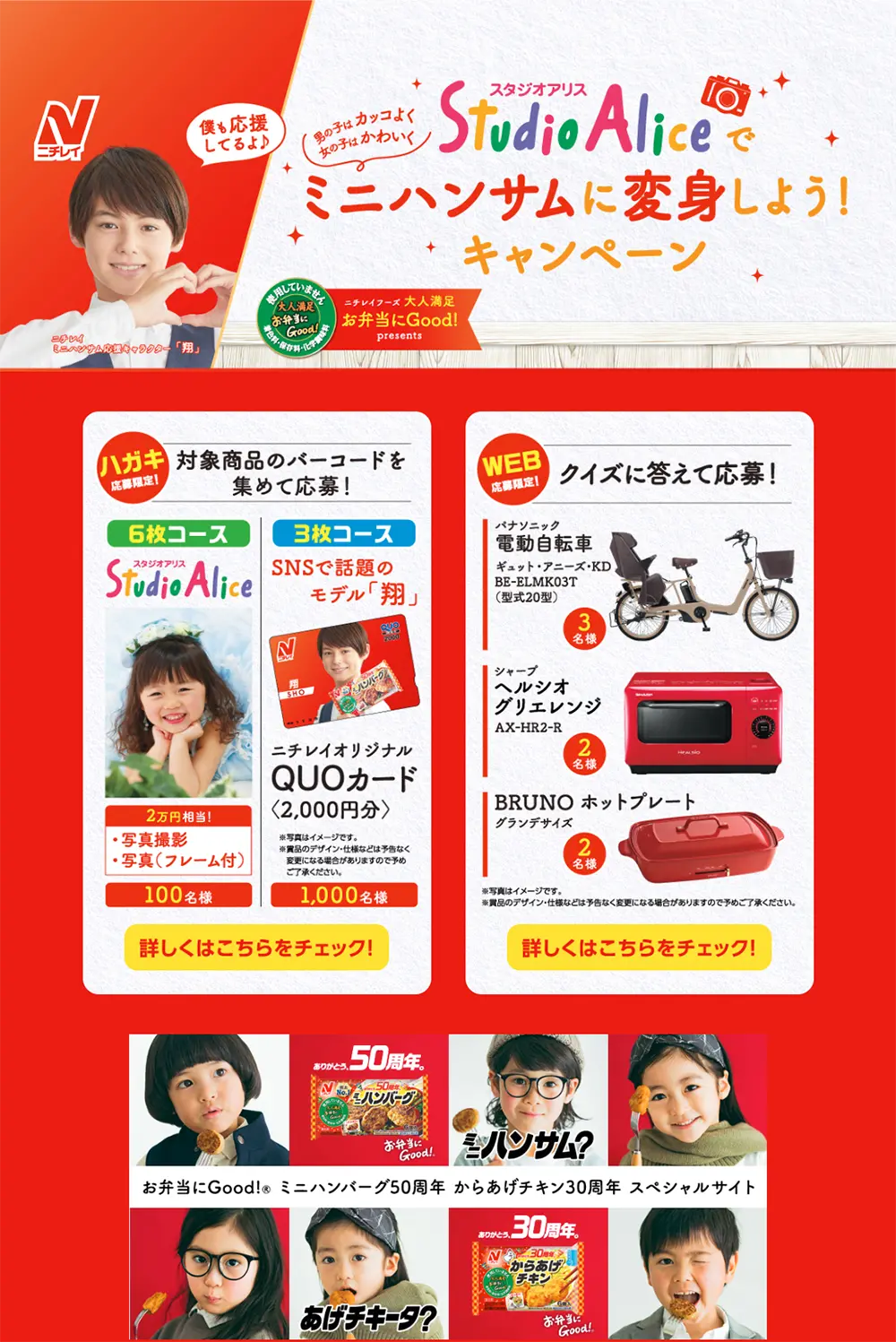 ミニハンサムに変身しよう！キャンペーンのLPデザイン（サービス・保険・金融／レッド系／にぎやか系）PC版