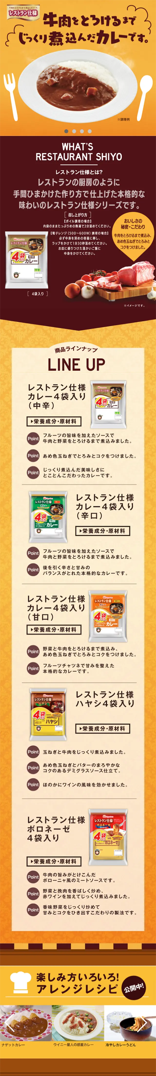 レストラン仕様シリーズのLPデザイン（食品／イエロー系／にぎやか系）スマホ版