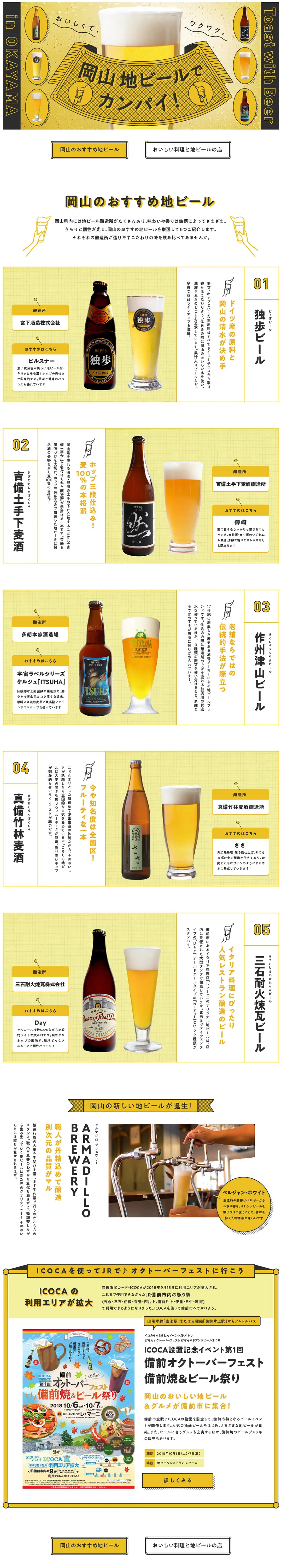 Doppo Beer, Mabi Chikurin Bakushu, and more! Cheers with recommended local beers from Okayama! [My Fava] LP design (Travel & Outdoor / yellow / Cute style) PC version