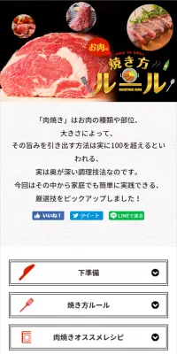 お肉の焼き方ルールのLPデザイン（インターネットサービス／レッド系／キレイ系）スマホ版