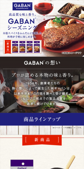 GABAN Seasoning LP design (food / Shades of blue / Refined style) Mobile version