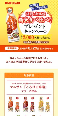 香りつづくとろける味噌キャンペーンのLPデザイン（サービス・保険・金融／オレンジ系／にぎやか系）PC版