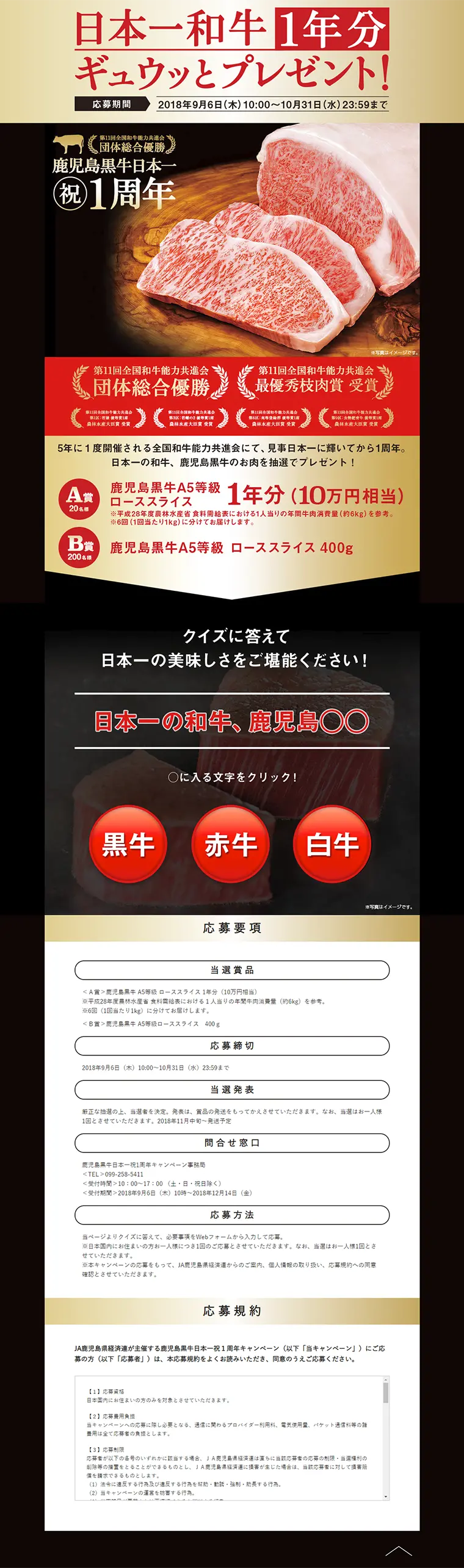 Kagoshima Kurogyu Celebrating Japan's No.1 One-Year Anniversary Campaign LP design (Services, Insurance, and Finance / Gold tones / Simple) PC version