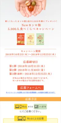 Newカンロ飴　5000人食べくらべキャンペーンのLPデザイン（サービス・保険・金融／イエロー系／シンプル系）スマホ版