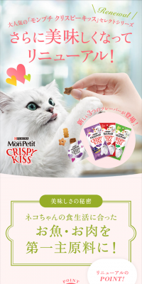 大人気の「モンプチ クリスピーキッス」セレクトシリーズのLPデザイン（ペット・花・DIY工具／ピンク系／かわいい系）スマホ版