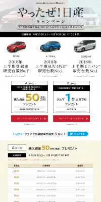 やったぜ！日産キャンペーンのLPデザイン（サービス・保険・金融／ベージュ系／シンプル系）PC版