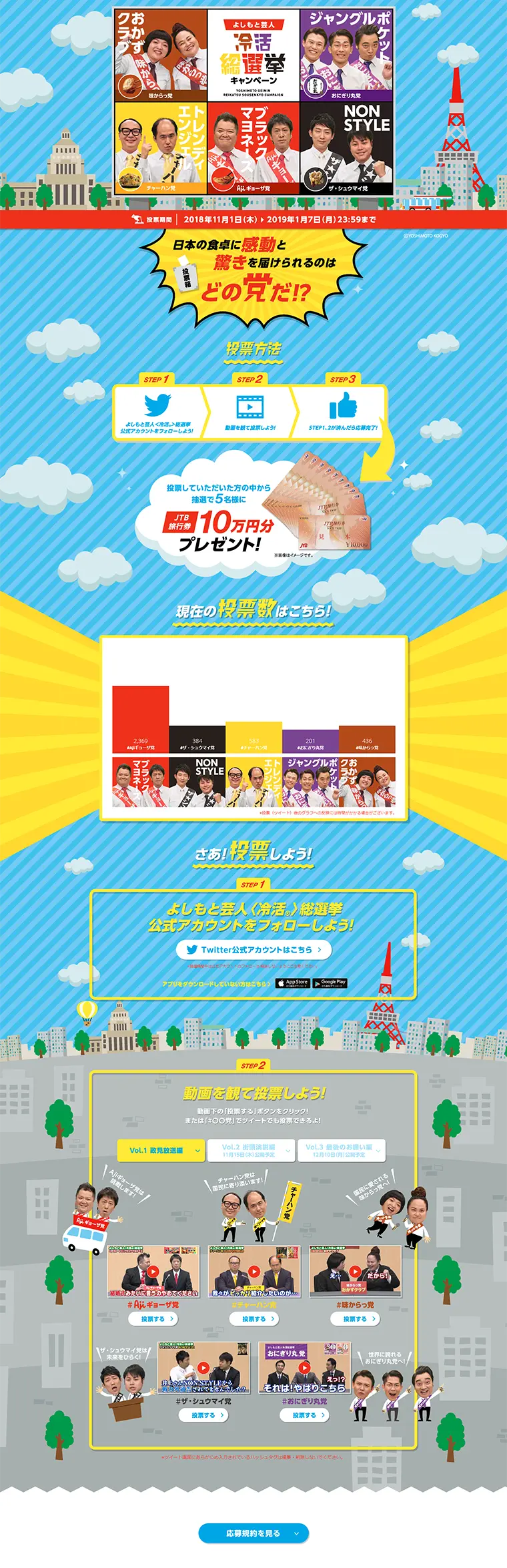Yoshimoto Comedian Reikatsu General Election Campaign LP design (Services, Insurance, and Finance / yellow / Lively type) PC version