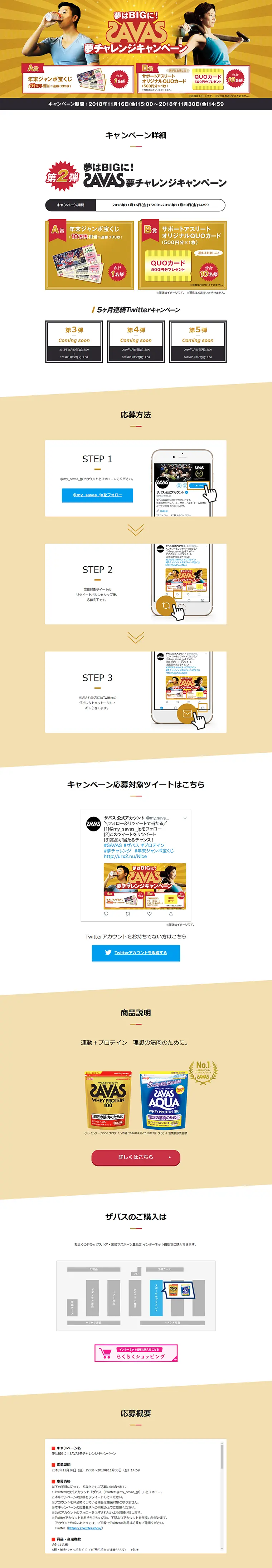夢はBIGに！SAVAS夢チャレンジキャンペーンのLPデザイン（サービス・保険・金融／ゴールド系／シンプル系）PC版