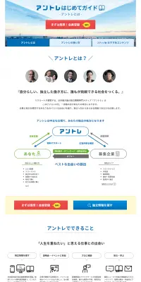 アントレはじめてガイドのLPデザイン（求人・採用関連／ブルー系／シンプル系）PC版