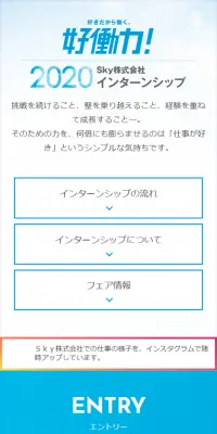 2020Sky株式会社インターンシップのLPデザイン（求人・採用関連／ブルー系／シンプル系）スマホ版