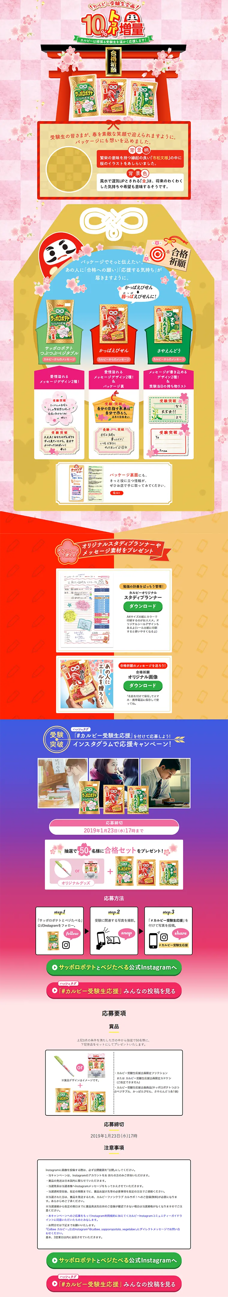 Apply with 「#CalbeeJukenseiOen」! Support campaign on Instagram! LP design (Services, Insurance, and Finance / Gold tones / Lively type) PC version