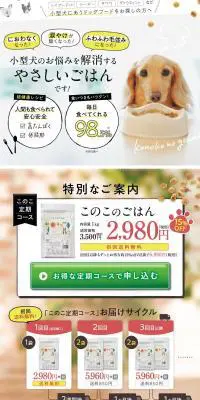 このこのごはんのLPデザイン（ペット・花・DIY工具／カラフル系／かわいい系）PC版