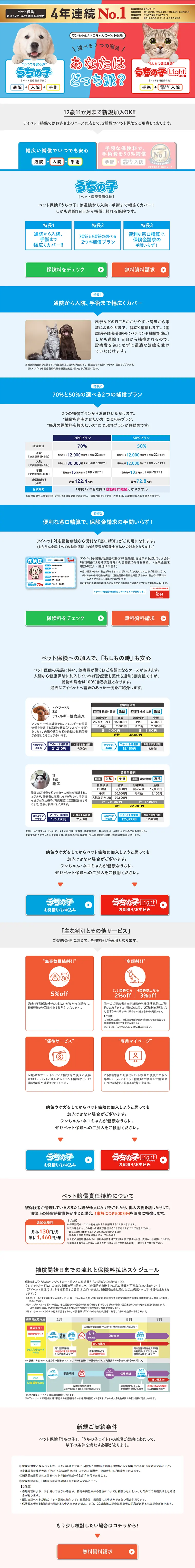 月々780円からペット保険のLPデザイン（サービス・保険・金融／ブルー系／かわいい系）PC版