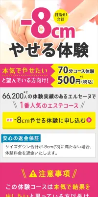 目指せ！合計-8cmやせる体験のLPデザイン（美容サービス／イエロー系／にぎやか系）スマホ版