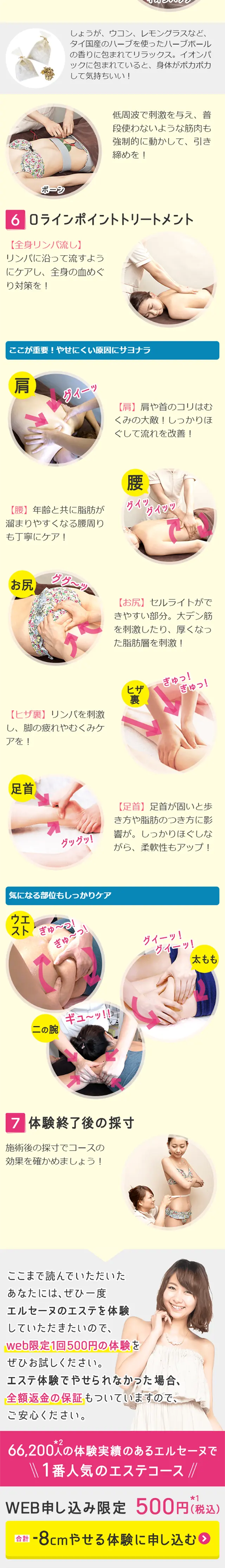 目指せ！合計-8cmやせる体験のLPデザイン（美容サービス／イエロー系／にぎやか系）スマホ版