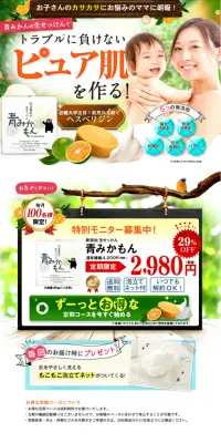 青みかもんのLPデザイン（健康・美容食品・サプリ／イエロー系／にぎやか系）PC版