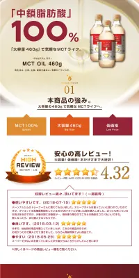 徳用 MCTオイル 100EX 460gのLPデザイン（健康・美容食品・サプリ／レッド系／シンプル系）PC版