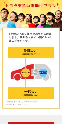 トヨタ支払いお助けプランのLPデザイン（サービス・保険・金融／イエロー系／シンプル系）スマホ版