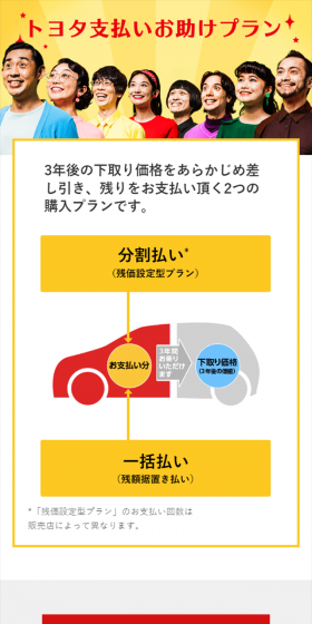 トヨタ支払いお助けプランのLPデザイン（サービス・保険・金融／イエロー系／シンプル系）スマホ版