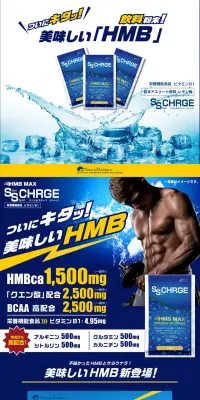 HMB MAX SS CHARGEのLPデザイン（健康・美容食品・サプリ／イエロー系／かっこいい系）PC版