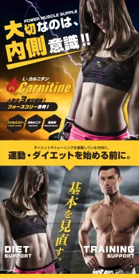 L-カルニチンEXのLPデザイン（健康・美容食品・サプリ／イエロー系／かっこいい系）PC版