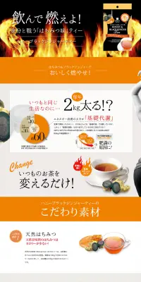 ハニーブラックジンジャーティーのLPデザイン（健康・美容食品・サプリ／オレンジ系／シンプル系）PC版