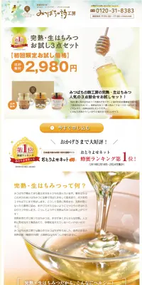 生はちみつ3点お試しセットのLPデザイン（食品／イエロー系／キレイ系）PC版