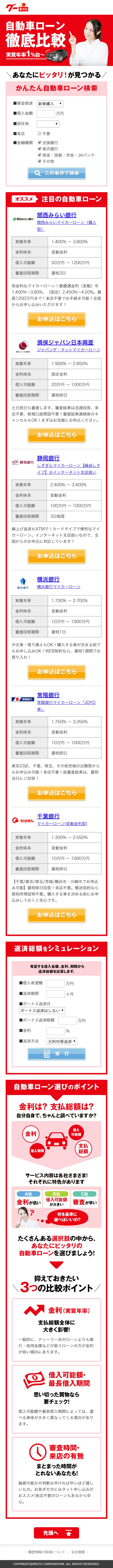 自動車ローンのLPデザイン（サービス・保険・金融／レッド系／信頼・安心系）スマホ版