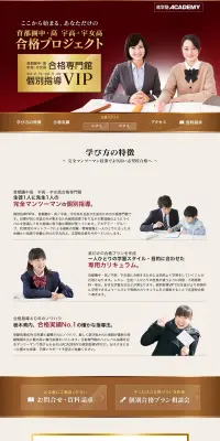 個別指導VIPのLPデザイン（学習教材／ゴールド系／キレイ系）PC版