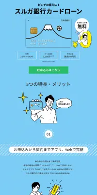スルガ銀行カードローンのLPデザイン（保険・金融・クレジット／ブルー系／シンプル系）PC版