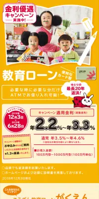 教育ローンのLPデザイン（サービス・保険・金融／オレンジ系／にぎやか系）スマホ版