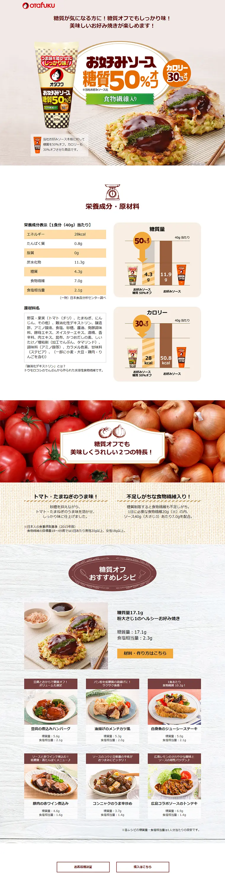 お好みソース糖質50％オフのLPデザイン（食品／ホワイト系／キレイ系）PC版