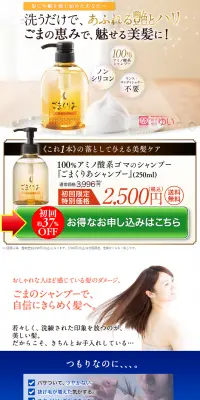 ごまくりあシャンプーのLPデザイン（美容・スキンケア・香水／オレンジ系／信頼・安心系）PC版