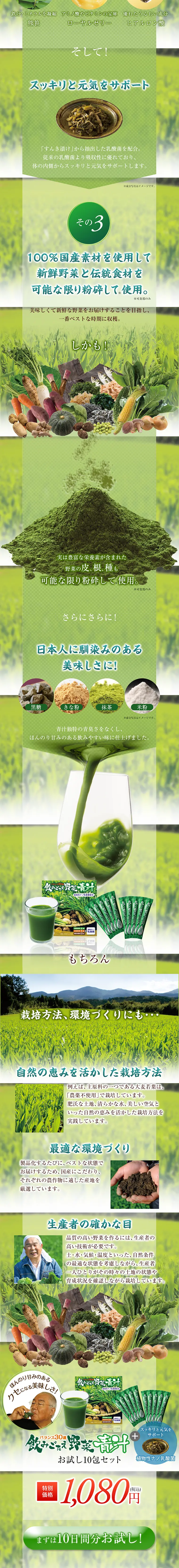 飲みごたえ野菜青汁のLPデザイン（健康・美容食品・サプリ／オレンジ系／健康・癒し系）PC版