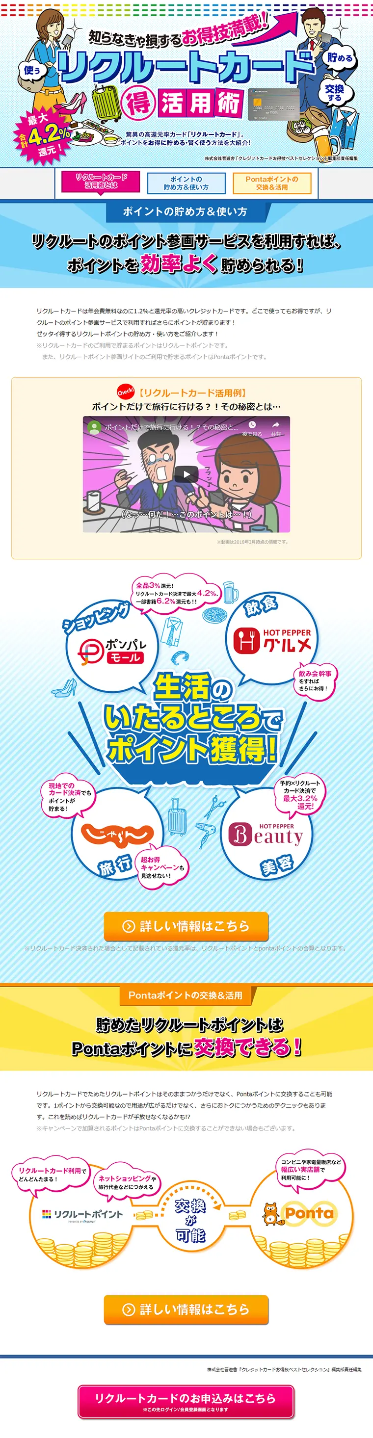 リクルートカード活用術のLPデザイン（インターネットサービス／ブルー系／にぎやか系）PC版
