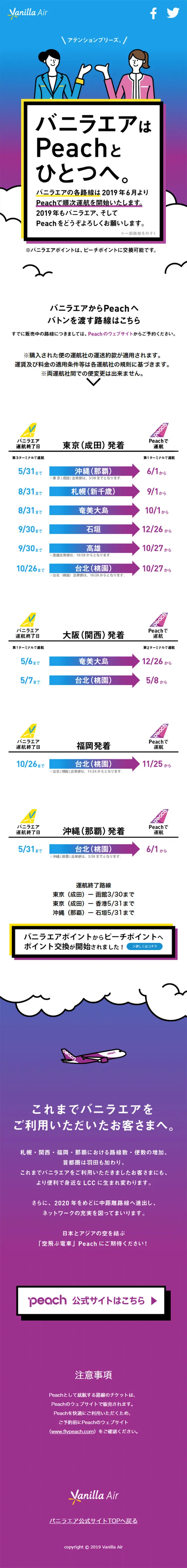 Vanilla Air will merge with Peach. LP design (Travel & Outdoor / Shades of blue / Simple) Mobile version