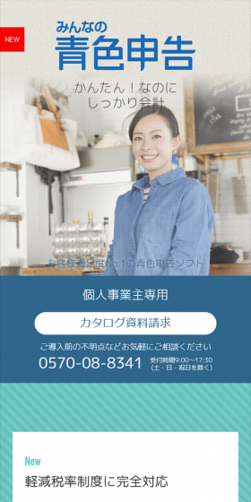 みんなの青色申告のLPデザイン（サービス・保険・金融／ブルー系／信頼・安心系）スマホ版